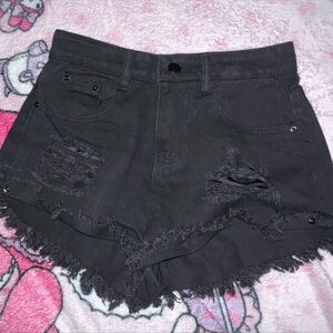 black ripped denim shorts